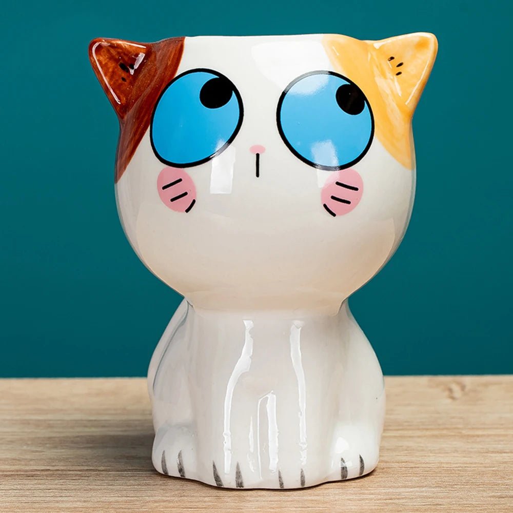 Cute Cat Ceramic Planter – Cartoon Animal Succulent Pot for Desk & Home Decor - The Uplift Shop