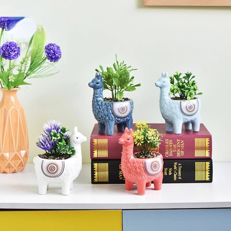 Ceramic Alpaca Sculpture Planter – Cute Animal Succulent Pot - The Uplift Shop