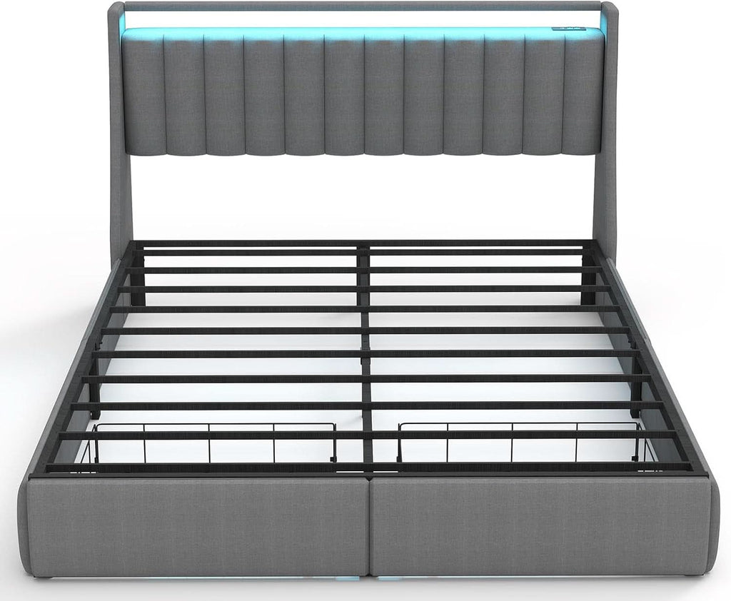 Queen Bed Frame With LED Lights And Storage Drawers - The Uplift Shop