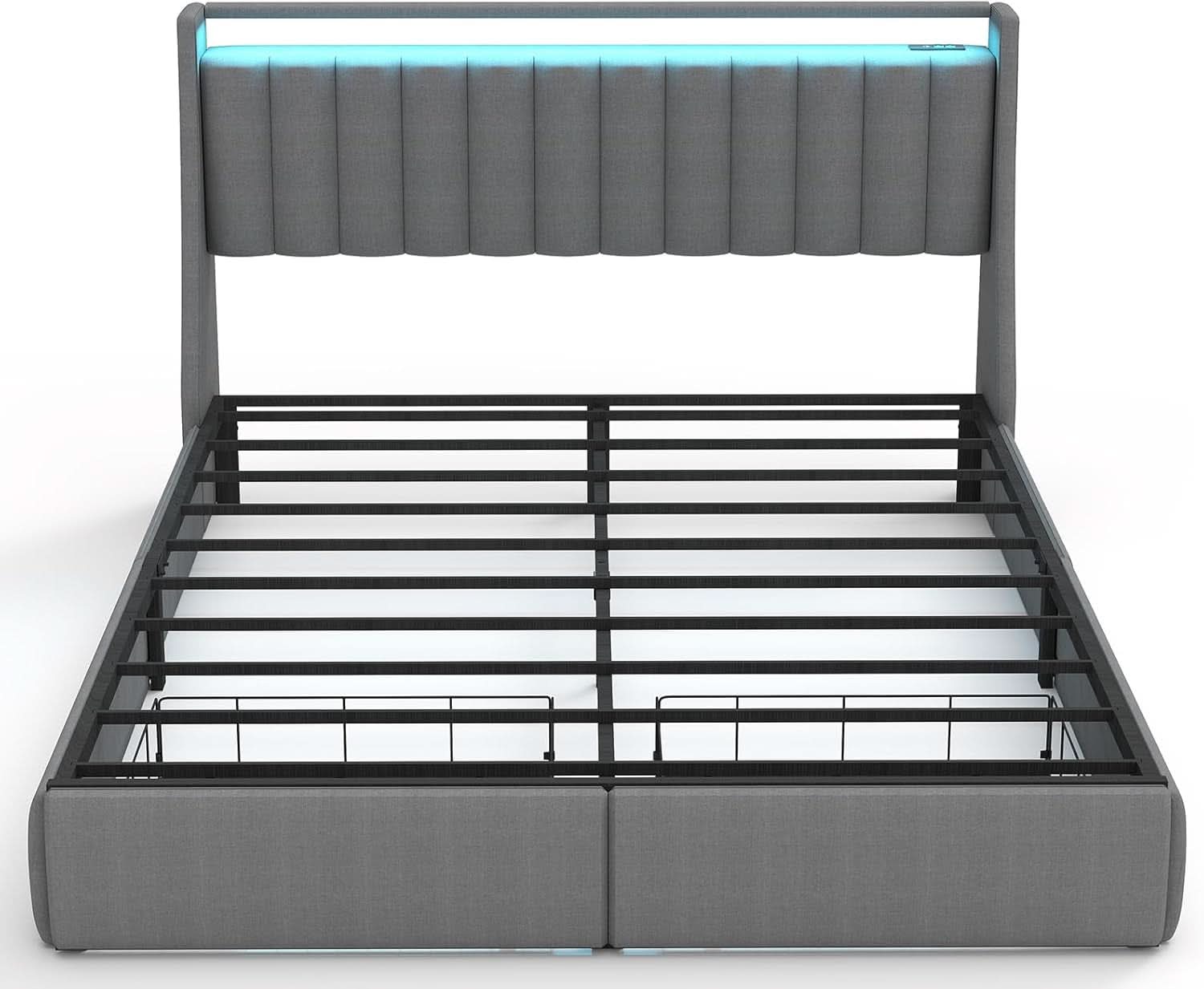 Queen Bed Frame With LED Lights And Storage Drawers - The Uplift Shop