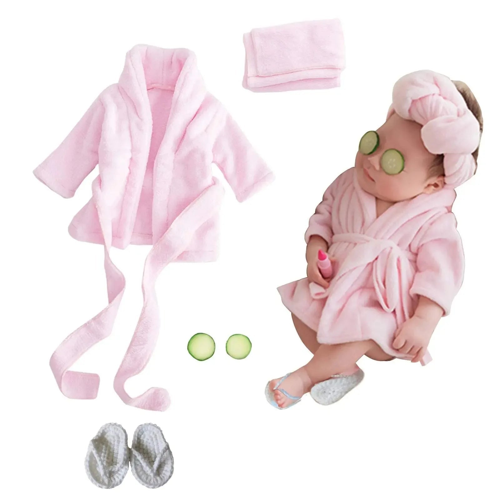 Newborn Photography Bathrobe Set – 5pcs with Slippers - The Uplift Shop