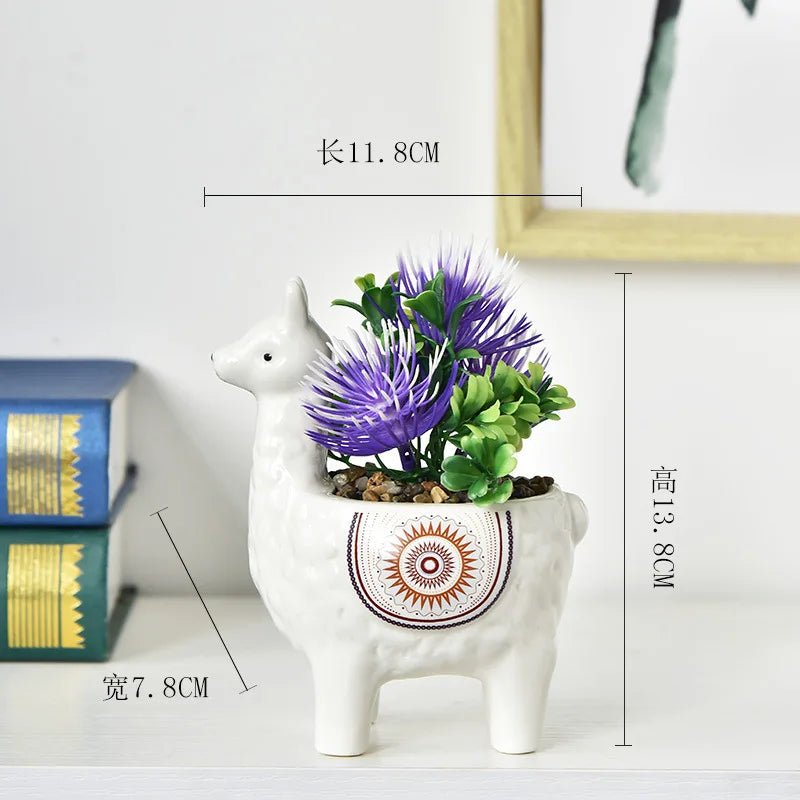 Ceramic Alpaca Sculpture Planter – Cute Animal Succulent Pot - The Uplift Shop