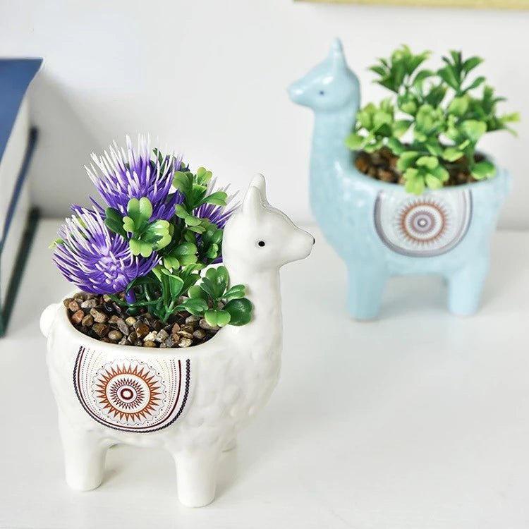 Ceramic Alpaca Sculpture Planter – Cute Animal Succulent Pot - The Uplift Shop
