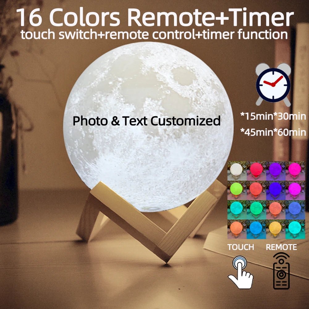 Personalized 3D Moon Lamp – Custom Photo & Text LED Night Light Gift - The Uplift Shop