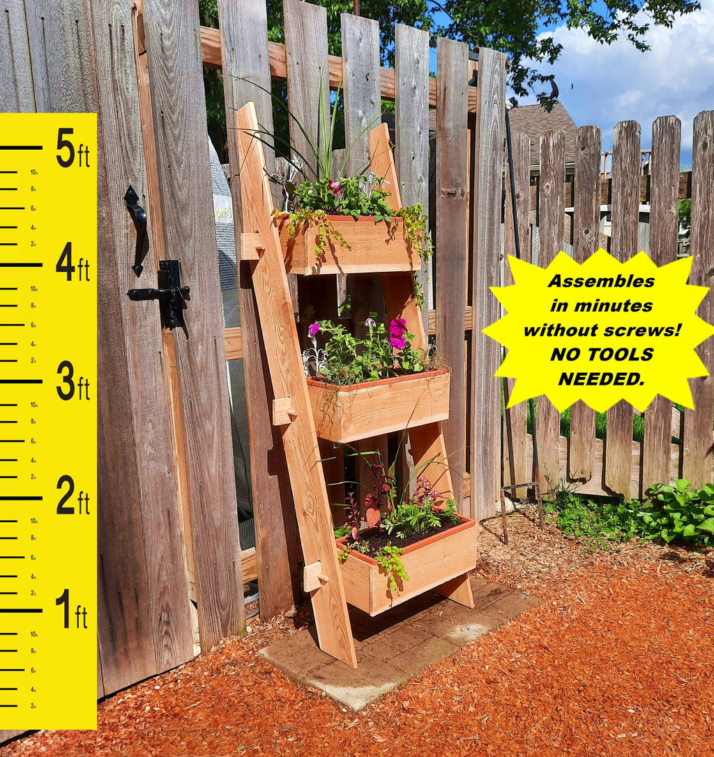 3 - Tier Vertical Cedar Standing Planter Box - The Uplift Shop