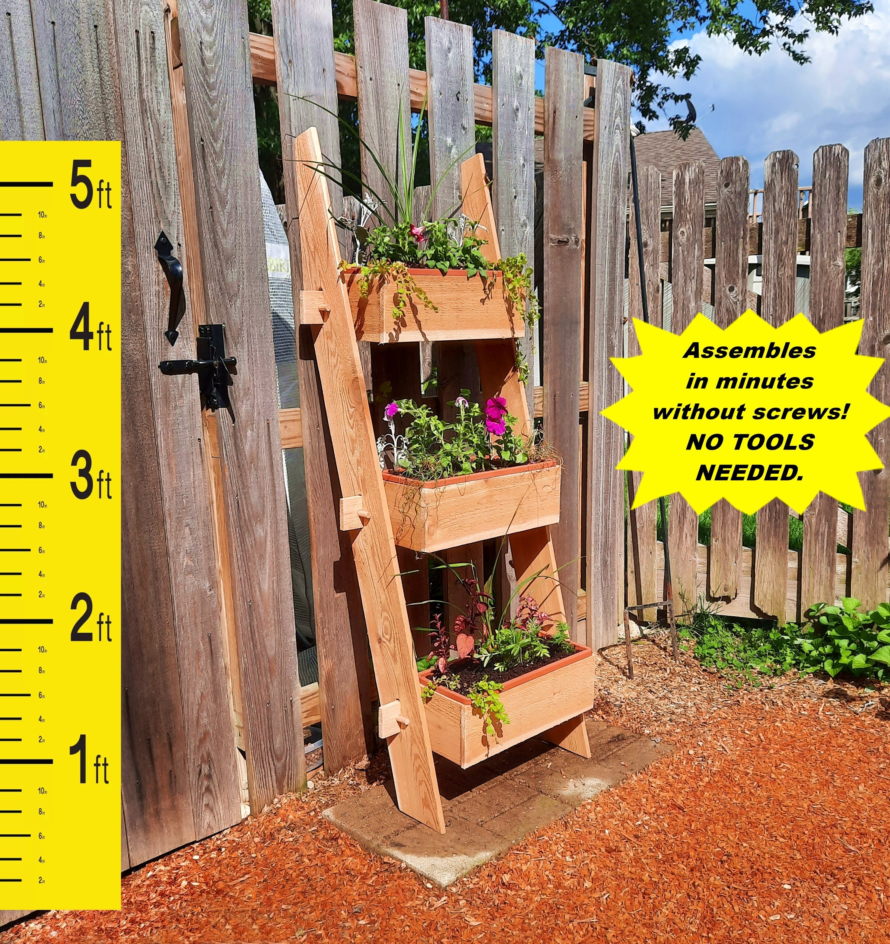 3 - Tier Vertical Cedar Standing Planter Box - The Uplift Shop