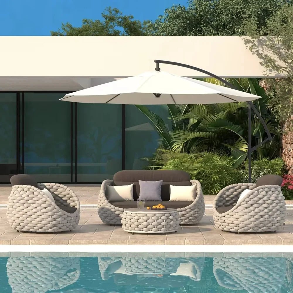 Modern Outdoor Garden Sofa Set – Aluminum Frame with Ceramic Table & UV Cushions - The Uplift Shop