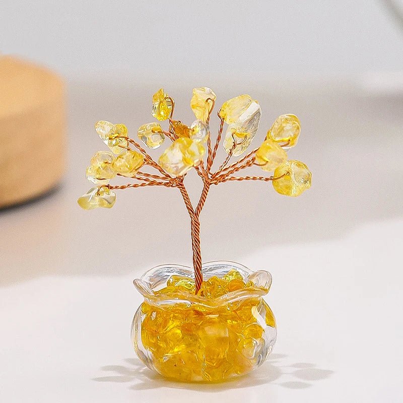 Yellow Crystal Money Tree Mini Ornament – Feng Shui Office Desk Decor - The Uplift Shop