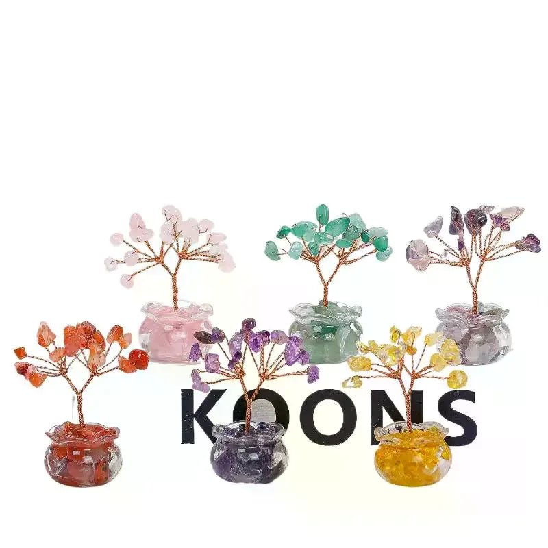 Yellow Crystal Money Tree Mini Ornament – Feng Shui Office Desk Decor - The Uplift Shop