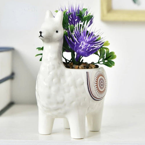 Ceramic Alpaca Sculpture Planter – Cute Animal Succulent Pot - The Uplift Shop
