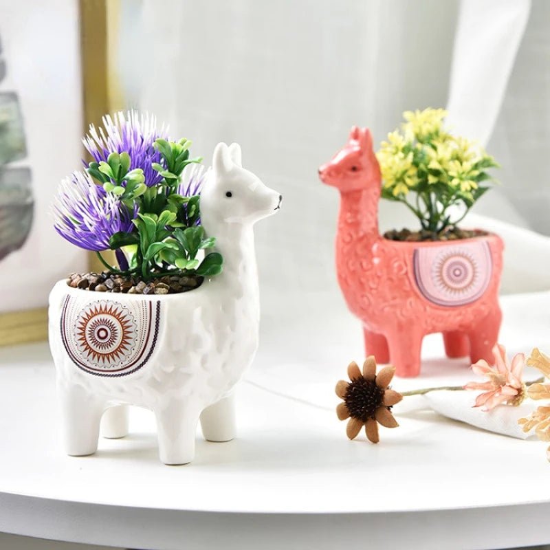 Ceramic Alpaca Sculpture Planter – Cute Animal Succulent Pot - The Uplift Shop