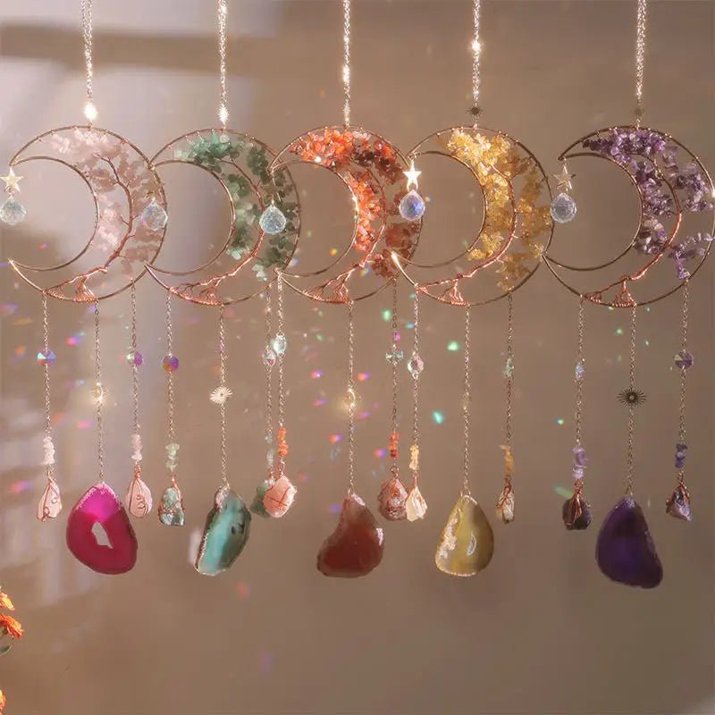 Moon Dream Catcher Crystal Suncatcher – Gemstone Tree of Life Decor - The Uplift Shop