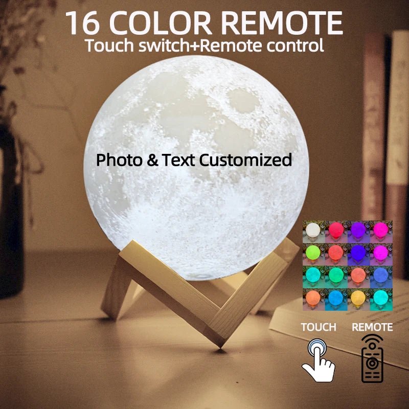 Personalized 3D Moon Lamp – Custom Photo & Text LED Night Light Gift - The Uplift Shop