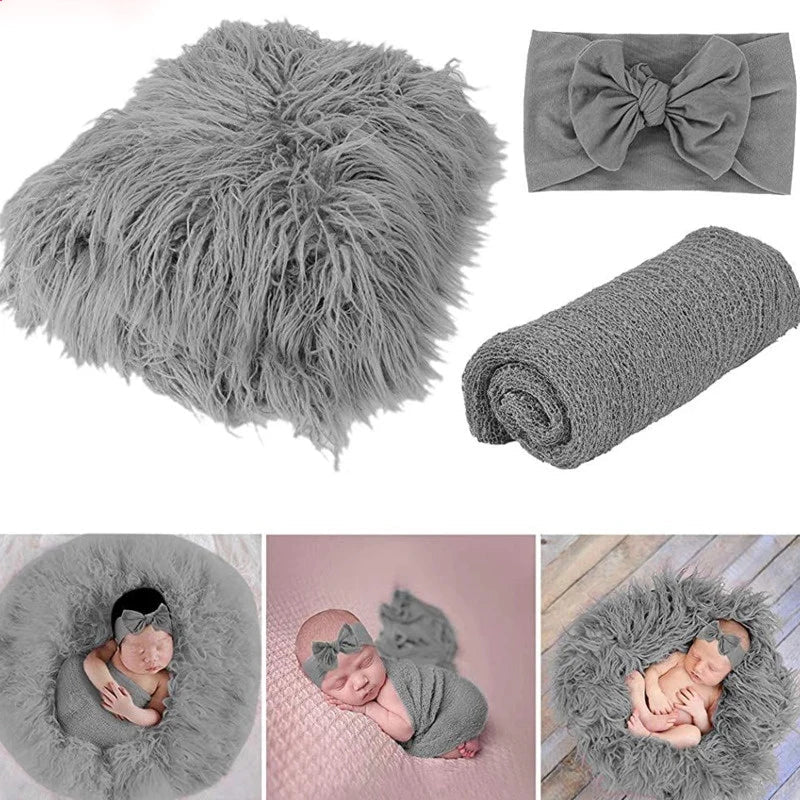Newborn Photo Shoot Set – Blanket, Wrap & Headband (3pcs) - The Uplift Shop