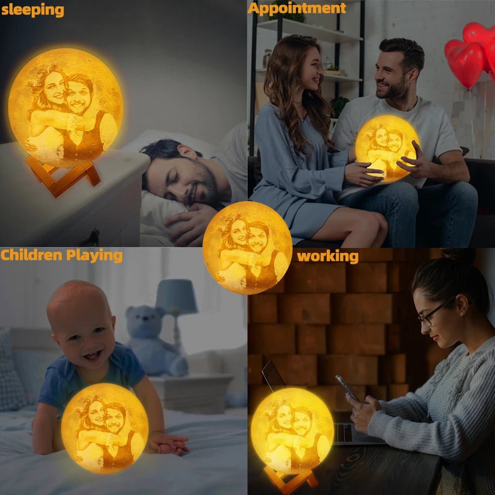 Personalized 3D Moon Lamp – Custom Photo & Text LED Night Light Gift - The Uplift Shop