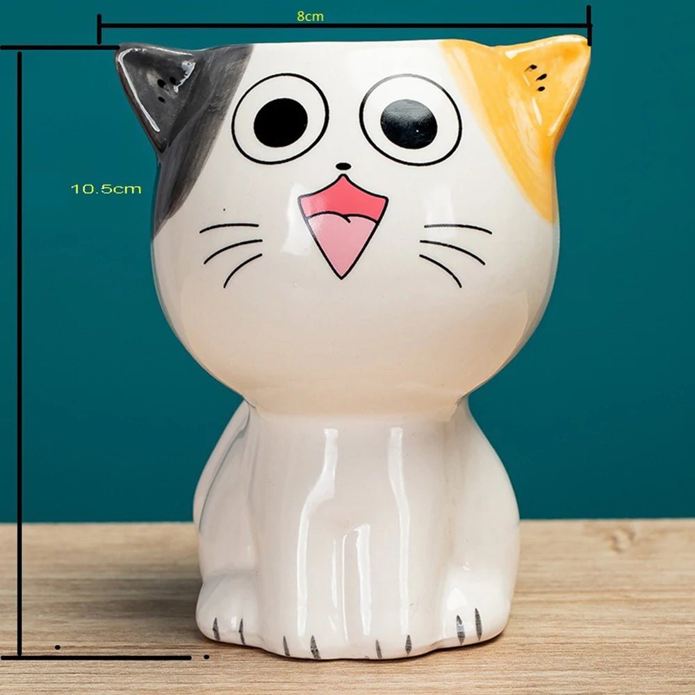 Cute Cat Ceramic Planter – Cartoon Animal Succulent Pot for Desk & Home Decor - The Uplift Shop