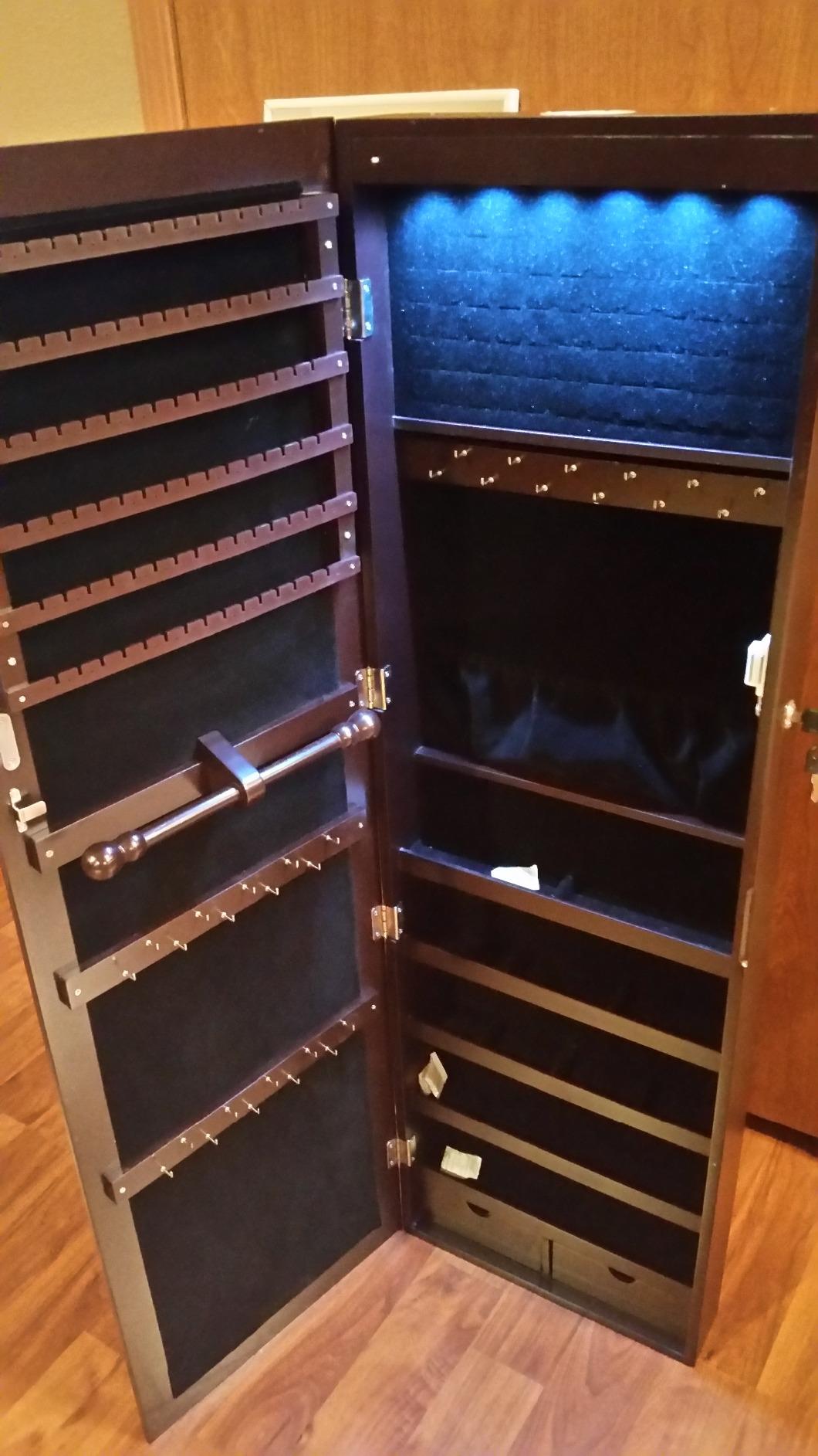 6 LEDs Jewelry Cabinet, Lockable Wall/Door Mounted Jewelry Armoire Organizer with Mirror and 2 Drawers - The Uplift Shop
