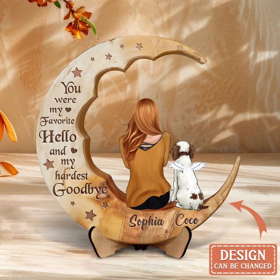 Personalized Memorial Dog Moon Wooden Art - Memorial Gift Idea for Cat/Dog Lover - No Longer By My Side Forever In My Heart - The Uplift Shop