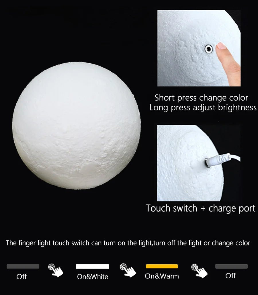 3D Moon Lamp – 16 - Color RGB LED Night Light with Touch Control & Wood Stand - The Uplift Shop