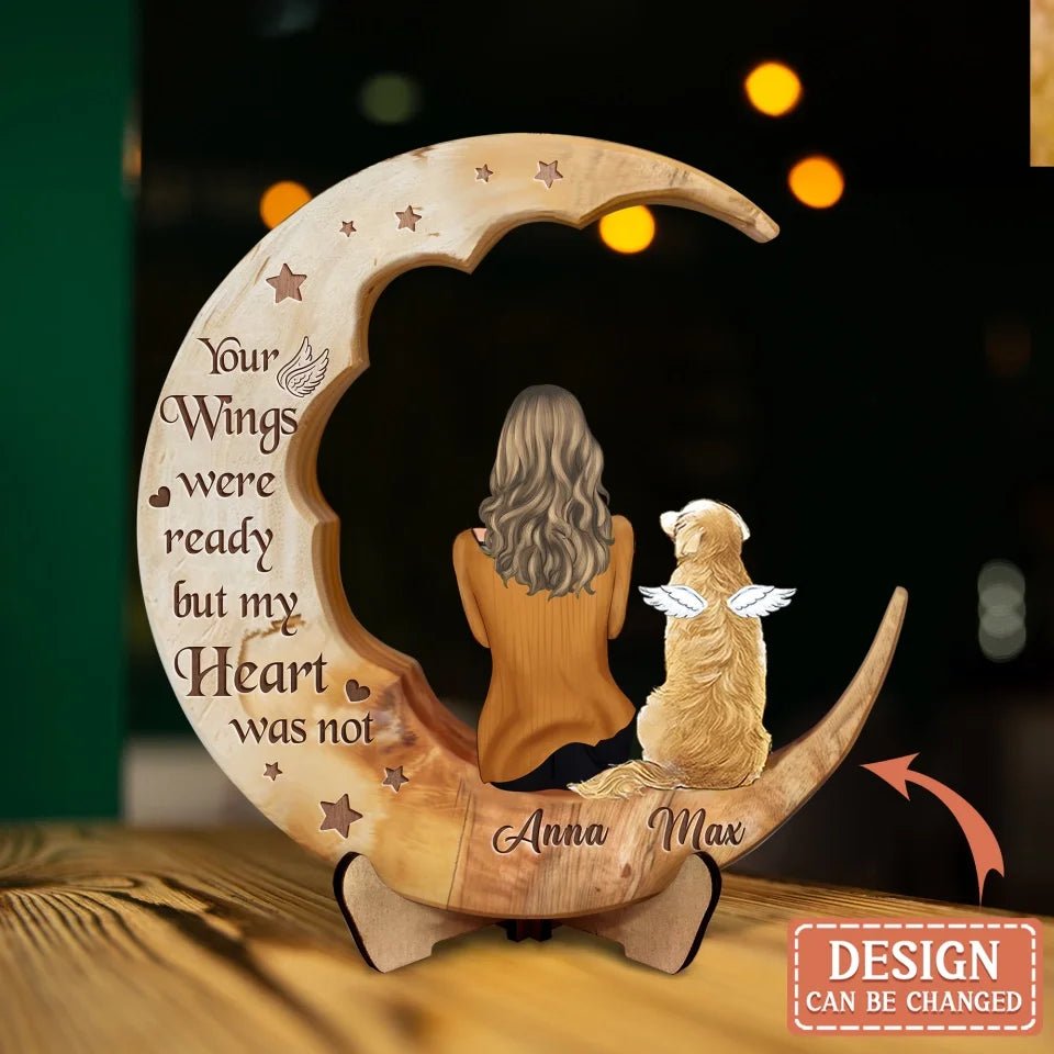 Personalized Memorial Dog Moon Wooden Art - Memorial Gift Idea for Cat/Dog Lover - No Longer By My Side Forever In My Heart - The Uplift Shop